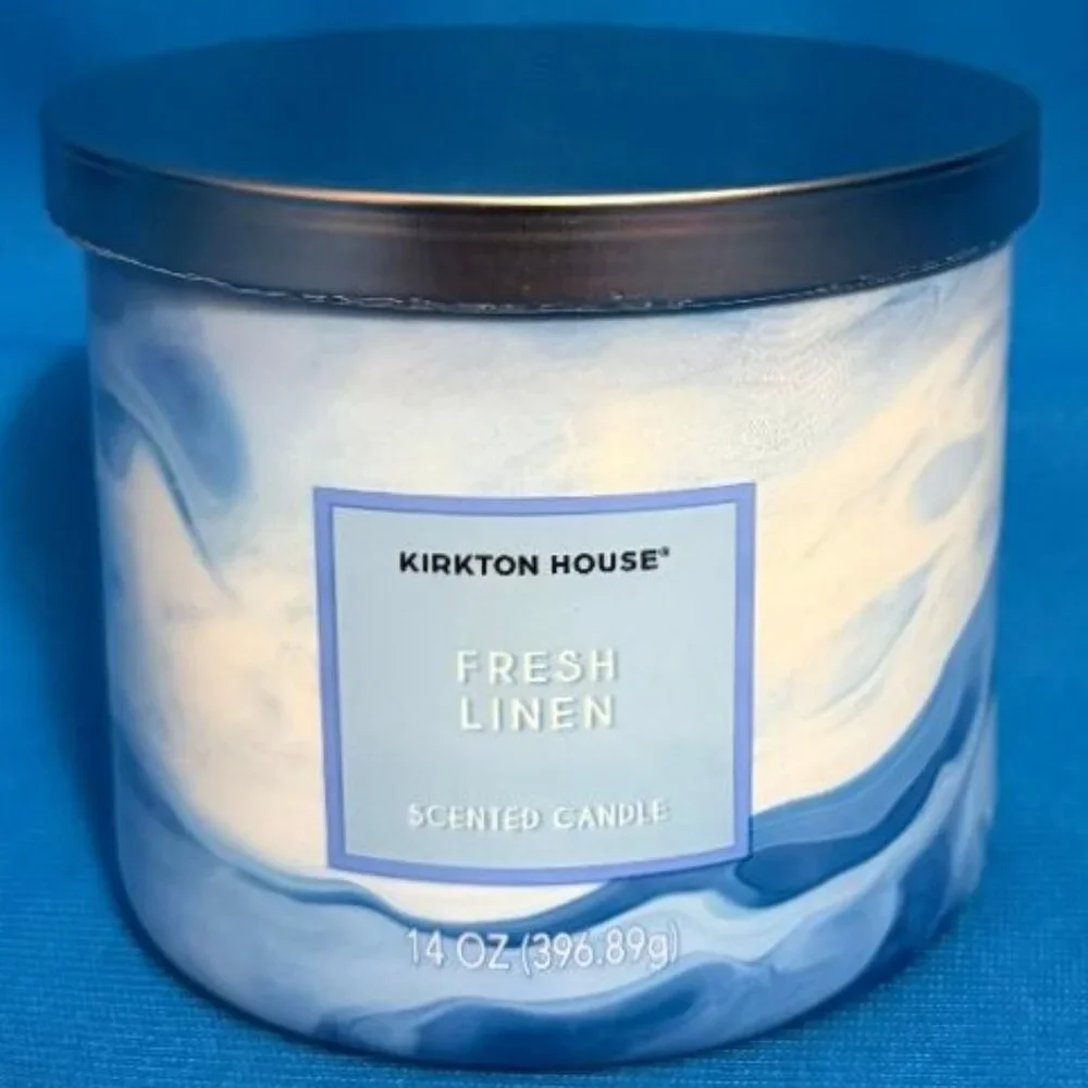 BRAND NEW ~ FRESH LINEN SCENTED CANDLE ~ 3 WICK ~ 14 OZ / 14 OUNCES SIZE